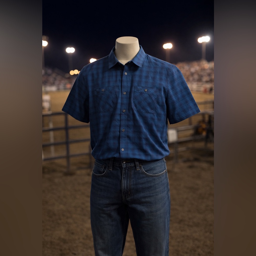 Orvis Men's Navy Checkered Button Down Shirt